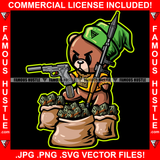 Trap Gangster Angry Teddy Bear Gold Necklace Machine Gun Rocket Launcher Cash Money Bags Plug Street Business Famous Hustle Hip Hop Rap Rapper Plug Trap Art Graphic Design Logo T-Shirt Print Printing JPG PNG SVG Vector Cut File