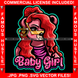 Baby Girl Sexy Gangster Lady Teddy Bear Long Red Hair Glasses Sparkling Gold Jewelry Heart Earrings Hip Hop Rap Hood Hustler Boss Famous Hustle Pinup Pin Up Model Hustling Quote Art Graphic Design Logo T-Shirt Print Printing JPG PNG SVG Vector Cut File