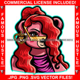 Baby Girl Sexy Gangster Lady Teddy Bear Long Red Hair Glasses Sparkling Gold Jewelry Heart Earrings Hip Hop Rap Hood Hustler Boss Famous Hustle Pinup Pin Up Model Hustling Art Graphic Design Logo T-Shirt Print Printing JPG PNG SVG Vector Cut File