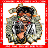 The World Is Yours Boss Teddy Bear Glasses Smoking Pointing Pistol Gun Black Hairs Cash Money Arround Tattoo Hip Hop Rap Hustler Famous Hustle Art Graphic Design Logo T-Shirt Print Printing JPG PNG SVG Vector Cut File