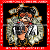 The World Is Yours Boss Teddy Bear Glasses Smoking Pointing Pistol Gun Black Hairs Cash Money Arround Tattoo Hip Hop Rap Hustler Famous Hustle Art Graphic Design Logo T-Shirt Print Printing JPG PNG SVG Vector Cut File