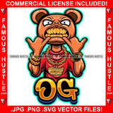 OG Teddy Bear Mean Face Showing Gold Teeth Jewelry Necklace Watch Hip Hop Rap Rapper Hustler Hustling Famous Hustle Quote Art Graphic Design Logo T-Shirt Print Printing JPG PNG SVG Vector Cut File