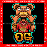 OG Teddy Bear Mean Face Showing Gold Teeth Jewelry Necklace Watch Hip Hop Rap Rapper Hustler Hustling Famous Hustle Quote Art Graphic Design Logo T-Shirt Print Printing JPG PNG SVG Vector Cut File