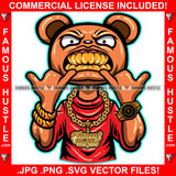 Teddy Bear Mean Face Showing Gold Teeth Jewelry Necklace Watch Tattoo Hip Hop Rap Hustler Street Ghetto Famous Hustle Art Graphic Design Logo T-Shirt Print Printing JPG PNG SVG Vector Cut File