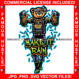 Make It Rain Gangster Teddy Bear Head Paisley Bandanna Sunglasses Dollar Sign Earrings Shooting Guns Raining Bullets Gold Jewelry Thug Hitman Hustler Hustling Mafia Mob Trap Quote Art Graphic Design Logo T-Shirt Print Printing JPG PNG SVG Vector Cut File