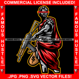 Man Statue Holding Machine Gun Cash Money Bag Red Cape Trap Life Street Savage Hood Ghetto Swag Thug Boss Hustler Trench Hip Hop Rap Rapper Famous Hustle Hustling Art Graphic Design Logo T-Shirt Print Printing JPG PNG SVG Vector Cut File