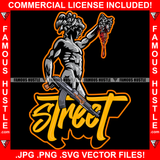 Street Man Statue Cutting Op Opp Enemy Bloody Heads Off Machine Gun Hip Hop Rap Hustler Gangster Trap Hood Thug Street Rich Cartoon Character Quote Art Graphic Design Logo T-Shirt Print Printing JPG PNG SVG Vector Cut File