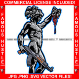 Street Man Statue Cutting Op Opp Enemy Bloody Heads Off Machine Gun Hip Hop Rap Hustler Gangster Trap Hood Thug Street Rich Cartoon Character Art Graphic Design Logo T-Shirt Print Printing JPG PNG SVG Vector Cut File