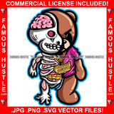 Famous Hustle Gangster Two Face Teddy Bear Skull Face Brain Internal Organs Gold Jewelry Boss Hip Hop Rap Rapper Plug Trap Street Hood Ghetto Neon Colors Art Graphic Design Logo T-Shirt Print Printing JPG PNG SVG Vector Cut File