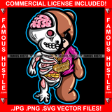 Famous Hustle Gangster Two Face Teddy Bear Skull Face Brain Internal Organs Gold Jewelry Boss Hip Hop Rap Rapper Plug Trap Street Hood Ghetto Neon Colors Art Graphic Design Logo T-Shirt Print Printing JPG PNG SVG Vector Cut File