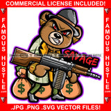 Savage Angry Face Teddy Bear Cash Money Bags Gun $100 Bill Pattern Clothes Gold Jewelry Hip Hop Rap Rich Rapper Hustling Trap Plug Ghetto Swag Thug Boss Gangsta Hustler Quote Art Graphic Design Logo T-Shirt Print Printing JPG PNG SVG Vector Cut File