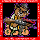 Savage Angry Face Teddy Bear Cash Money Bags Gun $100 Bill Pattern Clothes Gold Jewelry Hip Hop Rap Rich Rapper Hustling Trap Plug Ghetto Swag Thug Boss Gangsta Hustler Quote Art Graphic Design Logo T-Shirt Print Printing JPG PNG SVG Vector Cut File