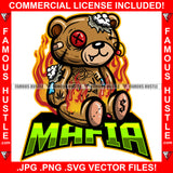 Mafia Horror Teddy Bear Missing Button Eye Bandage Stuffed Coming Out Fire Shap Teeth Hip Hop Rap Trap Street Hustler Famous Hustle Quote Art Graphic Design Logo T-Shirt Print Printing JPG PNG SVG Vector Cut File