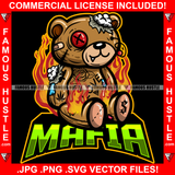 Mafia Horror Teddy Bear Missing Button Eye Bandage Stuffed Coming Out Fire Shap Teeth Hip Hop Rap Trap Street Hustler Famous Hustle Quote Art Graphic Design Logo T-Shirt Print Printing JPG PNG SVG Vector Cut File