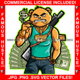 Boss Angry Face Teddy Bear Body Muscles Cash Money Machine Gun Smoking Cigar Gold Jewelry Hip Hop Rap Rich Rapper Trap Plug Ghetto Swag Thug Gangsta Savage Art Graphic Design Logo T-Shirt Print Printing JPG PNG SVG Vector Cut File