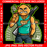 Boss Angry Face Teddy Bear Body Muscles Cash Money Machine Gun Smoking Cigar Gold Jewelry Hip Hop Rap Rich Rapper Trap Plug Ghetto Swag Thug Gangsta Savage Art Graphic Design Logo T-Shirt Print Printing JPG PNG SVG Vector Cut File