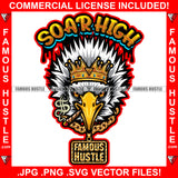 Soar High King Angry Eagle Face Smoking Cigar Gold Jewelry Crown Necklace Yellow Eyes Hip Hop Rap Rich Rapper Trap Plug Ghetto Swag Thug Gangsta Savage Quote Art Graphic Design Logo T-Shirt Print Printing JPG PNG SVG Vector Cut File