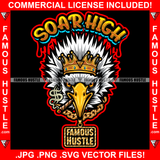 Soar High King Angry Eagle Face Smoking Cigar Gold Jewelry Crown Necklace Yellow Eyes Hip Hop Rap Rich Rapper Trap Plug Ghetto Swag Thug Gangsta Savage Quote Art Graphic Design Logo T-Shirt Print Printing JPG PNG SVG Vector Cut File