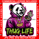 Thug Life Boss Panda Smoking Cigar Dollar Sign Smoke Hoodie Gold Jewelry Necklace Hip Hop Rap Rich Rapper Trap Plug Ghetto Swag Thug Gangsta Savage Quote Art Graphic Design Logo T-Shirt Print Printing JPG PNG SVG Vector Cut File