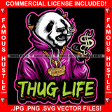 Thug Life Boss Panda Smoking Cigar Dollar Sign Smoke Hoodie Gold Jewelry Necklace Hip Hop Rap Rich Rapper Trap Plug Ghetto Swag Thug Gangsta Savage Quote Art Graphic Design Logo T-Shirt Print Printing JPG PNG SVG Vector Cut File