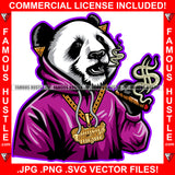 Thug Life Boss Panda Smoking Cigar Dollar Sign Smoke Hoodie Gold Jewelry Necklace Hip Hop Rap Rich Rapper Trap Plug Ghetto Swag Gangsta Savage Art Graphic Design Logo T-Shirt Print Printing JPG PNG SVG Vector Cut File