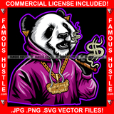 Thug Life Boss Panda Smoking Cigar Dollar Sign Smoke Hoodie Gold Jewelry Necklace Hip Hop Rap Rich Rapper Trap Plug Ghetto Swag Gangsta Savage Art Graphic Design Logo T-Shirt Print Printing JPG PNG SVG Vector Cut File