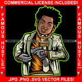 Time To Work Gangster Man Lock Dreads $100 Bill Pattern Clothes Outfit Gold Teeth Jewelry Machine Gun Smoking Tattoo Rap Plug Trap Street Hood Ghetto Thug Drip Dripping Savage Famous Hustle Art Graphic Design Print Printing Vector SVG Cut File