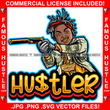 Hustler Gangster Man Lock Dreads $100 Bill Pattern Clothes Outfit Gold Teeth Jewelry Machine Gun Smoking Tattoo Rap Plug Trap Street Hood Ghetto Thug Drip Dripping Savage Famous Hustle Quote Art Graphic Design Print Printing Vector SVG Cut File
