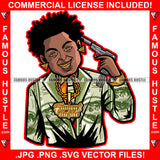 Gangster Man Lock Dreads $100 Bill Pattern Clothes Outfit Hustle Or Die Gold Teeth Jewelry Machine Gun Tattoo Rap Plug Trap Street Hood Ghetto Thug Drip Savage Famous Hustle Art Graphic Design Print Printing Vector SVG Cut File