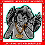 Wipe Your Nose Street Demon Famous Hustle Boss Gangster Black Angel Wings Statue Gold Jewelry Tattoos Hip Hop Rap Street Designer Fashion Hustler Pinup Pin Up Art Graphic Design Print Printing Vector SVG Cut File