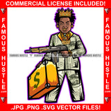 Gangster King Boy $100 Bill Pattern Clothes Outfit Gold Teeth Jewelry Machine Gun Cash Money Bag Tattoo Rap Plug Trap Street Hood Ghetto Thug Hustler Drip Dripping Savage Famous Hustle Badass Art Graphic Design Print Printing Vector SVG Cut File