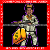 Gangster King Boy $100 Bill Pattern Clothes Outfit Gold Teeth Jewelry Machine Gun Cash Money Bag Tattoo Rap Plug Trap Street Hood Ghetto Thug Hustler Drip Dripping Savage Famous Hustle Badass Art Graphic Design Print Printing Vector SVG Cut File