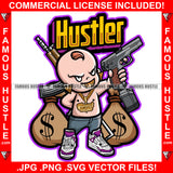 Hustler Famous Hustle Baby Boy Mean Smile On Face Gold Jewelry Teeth Cash Money Bags Sneakers Machine Gun Hip Hop Rap Rapper Hustling Trap Trapper Quote Art Graphic Design Logo T-Shirt Print Printing JPG PNG SVG Vector Cut File