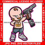 Famous Hustle Baby Boy Mean Smile On Face Gold Jewelry Earrings Necklace Teeth Sneakers Machine Gun Hip Hop Rap Rapper Hustling Trap Trapper Hustler Art Graphic Design Logo T-Shirt Print Printing JPG PNG SVG Vector Cut File