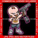 Famous Hustle Baby Boy Mean Smile On Face Gold Jewelry Earrings Necklace Teeth Sneakers Machine Gun Hip Hop Rap Rapper Hustling Trap Trapper Hustler Art Graphic Design Logo T-Shirt Print Printing JPG PNG SVG Vector Cut File