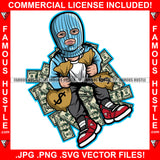 Self Made Dripping Gangster Man Face Blue Ski Mask Cash Money Bags Sneakers Hip Hop Rap Plug Trap Street Hood Swag Thug Hustler Hustling Famous Hustle Baller Trapper Art Graphic Design Logo T-Shirt Print Printing JPG PNG SVG Vector Cut File