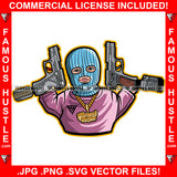 Gangster Wearing Ski Mask Gold Jewelry Pistol Guns Hip Hop Rap Rapper Plug Trap Street Hood Ghetto Swag Thug Hustler Hustling Flex Drip Famous Hustle Art Graphic Design Logo T-Shirt Print Printing JPG PNG SVG Vector Cut File