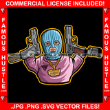 Gangster Wearing Ski Mask Gold Jewelry Pistol Guns Hip Hop Rap Rapper Plug Trap Street Hood Ghetto Swag Thug Hustler Hustling Flex Drip Famous Hustle Art Graphic Design Logo T-Shirt Print Printing JPG PNG SVG Vector Cut File