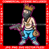 Gangster King Gang Member Ski Mask Gold Jewelry Cash Money Bag Pistol Gun Street Life Hip Hop Rap Rapper Plug Trap Street Hood Famous Hustle Art Graphic Design Logo T-Shirt Print Printing JPG PNG SVG Vector Cut File
