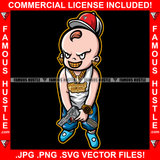 Trap Baby Famous Hustle Boy Mean Smile On Face Gold Jewelry Necklace Earrings Teeth Watch Gun Pistol Cap Hip Hop Rap Rapper Hustler Hustling Trap Trapper Art Graphic Design Logo T-Shirt Print Printing JPG PNG SVG Vector Cut File