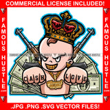 Thug Cash Love Famous Hustle King Baby Boy Money Mean Smile On Face Gold Jewelry Teeth Guns Hip Hop Rap Rapper Hustler Hustling Trap Trapper Art Graphic Design Logo T-Shirt Print Printing JPG PNG SVG Vector Cut File