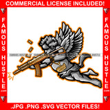 Trap Season Dripping Street Demon Famous Hustle Gangster Black Angel Wings Statue Gold Machine Gun Firing Bullets Hip Hop Rap Street Designer Fashion Hustler Pinup Pin Up Art Graphic Design Print Printing Vector SVG Cut File