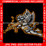 Trap Season Dripping Street Demon Famous Hustle Gangster Black Angel Wings Statue Gold Machine Gun Firing Bullets Hip Hop Rap Street Designer Fashion Hustler Pinup Pin Up Art Graphic Design Print Printing Vector SVG Cut File