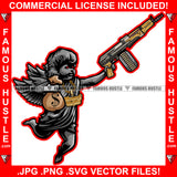 Hustle Gangster Angel Wings Statue Holding Cash Money Bag Gold Gun Jewelry Red Eyes Street Savage Hood Ghetto Swag Thug Boss Hustler Trench Hip Hop Rap Rapper Famous Hustling Art Graphic Design Logo T-Shirt Print Printing JPG PNG SVG Vector Cut File