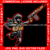 Hustle Gangster Angel Wings Statue Holding Cash Money Bag Gold Gun Jewelry Red Eyes Street Savage Hood Ghetto Swag Thug Boss Hustler Trench Hip Hop Rap Rapper Famous Hustling Art Graphic Design Logo T-Shirt Print Printing JPG PNG SVG Vector Cut File