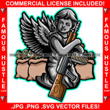 Gangster Angel Wings Statue Cash Money Bags Machine Gun Self Made Street Savage Hood Ghetto Swag Thug Boss Hustler Trench Hip Hop Rap Rapper Famous Hustling Art Graphic Design Logo T-Shirt Print Printing JPG PNG SVG Vector Cut File