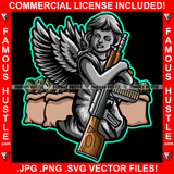 Gangster Angel Wings Statue Cash Money Bags Machine Gun Self Made Street Savage Hood Ghetto Swag Thug Boss Hustler Trench Hip Hop Rap Rapper Famous Hustling Art Graphic Design Logo T-Shirt Print Printing JPG PNG SVG Vector Cut File