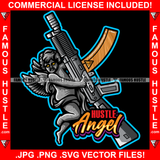 Hustle Angel Gangster Angel Wings Statue Machine Gun Street Savage Yellow Eyes Hood Ghetto Swag Thug Boss Hustler Trench Hip Hop Rap Rapper Famous Hustling Quote Art Graphic Design Logo T-Shirt Print Printing JPG PNG SVG Vector Cut File