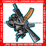 Hustle Gangster Angel Wings Statue Machine Gun Street Savage Yellow Eyes Hood Ghetto Swag Thug Boss Hustler Trench Hip Hop Rap Rapper Famous Hustling Art Graphic Design Logo T-Shirt Print Printing JPG PNG SVG Vector Cut File