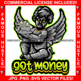 Got Money Gangster Baby Statue Wings Money Bag Gold Necklace Yellow Eyes Hip Hop Rap Plug Street Hood Ghetto Swag Thug Hustler Hustling Famous Hustle Baller Trapper Quote Art Graphic Design Logo T-Shirt Print Printing JPG PNG SVG Vector Cut File